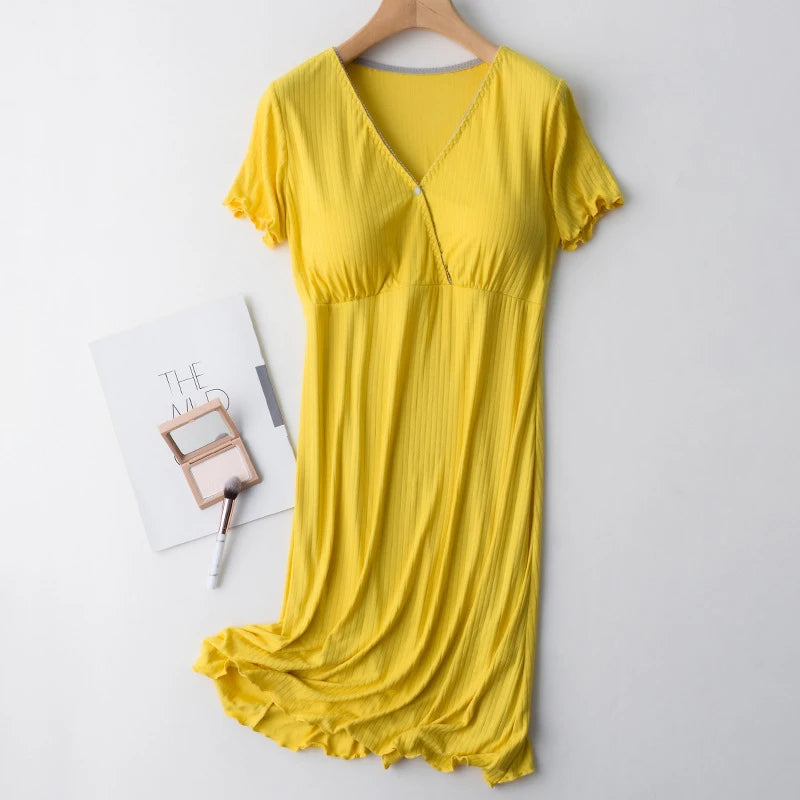 Chemise de Nuit Maternité Allaitement — Modal Doux, Pyjama Grossesse Ample Femme