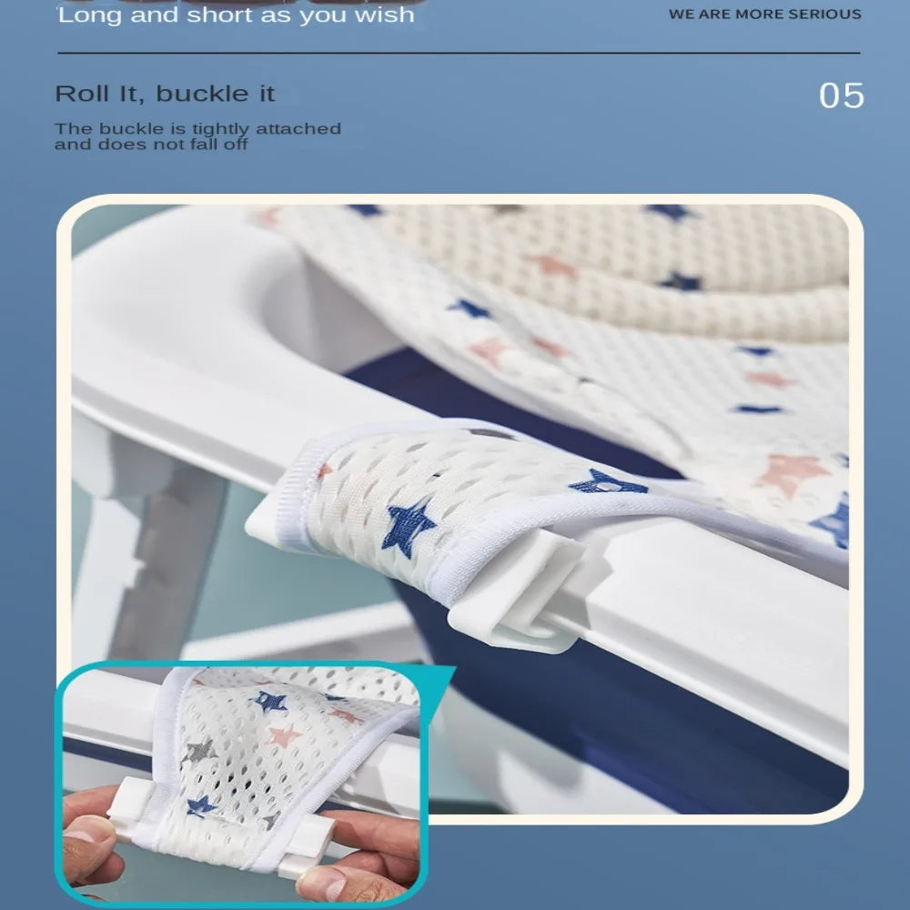 Filet de Bain Bébé Antidérapant Croix Ajustable – Siège Berceau Nouveau-Né | Rose, Bleu & Étoile