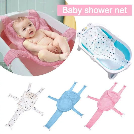 Filet de Bain Bébé Antidérapant Croix Ajustable – Siège Berceau Nouveau-Né | Rose, Bleu & Étoile