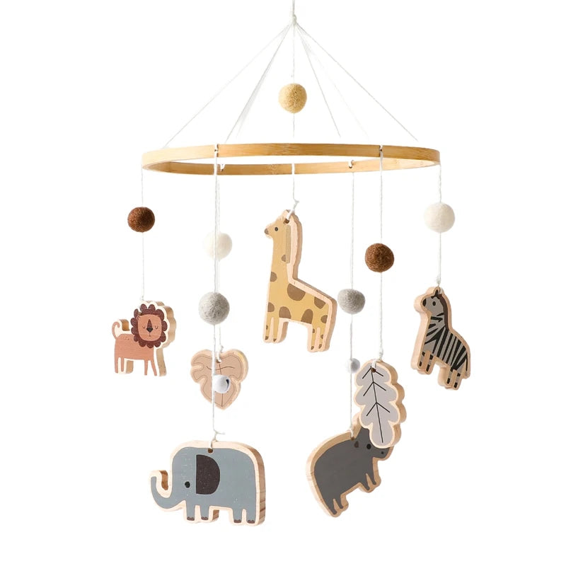 Mobile Musical Bébé Bois & Feutre — Cloche Lit Animaux Cartoon | Boîte à Musique & Support | 36 Modèles