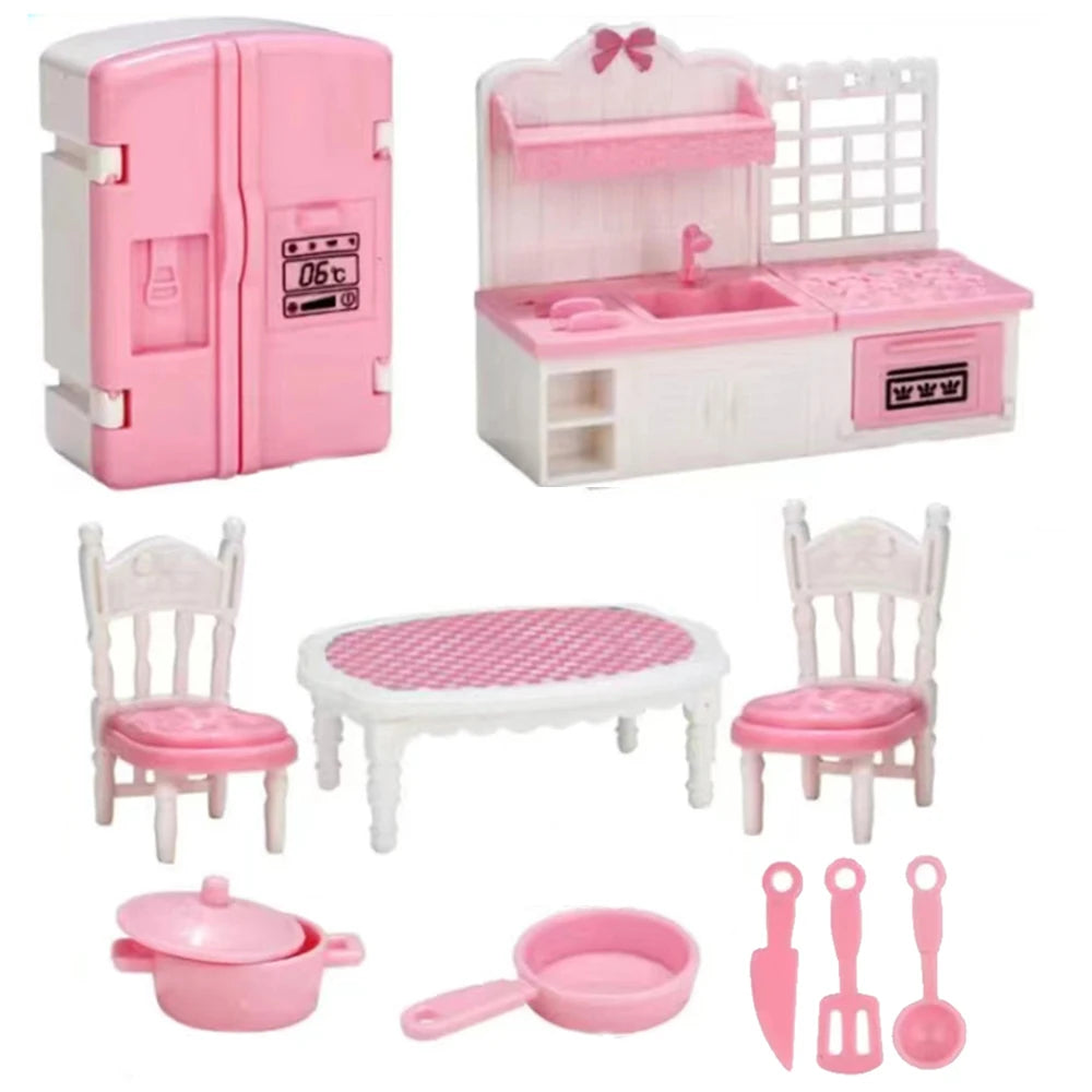 Mobilier Miniature 1:12 Maison de Poupée – Cuisine, Lit Superposé, Bus Rose & Accessoires Fille
