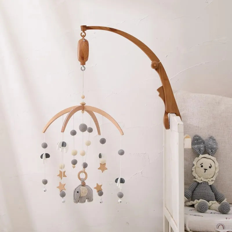 Mobile Musical Bébé Bois Feutre Premium — Cloche Lit Animaux & Boîte à Musique | 3 Modèles