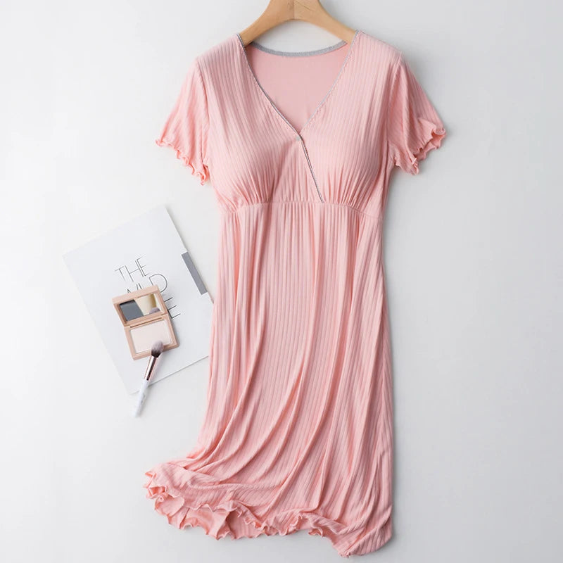 Chemise de Nuit Maternité Allaitement — Modal Doux, Pyjama Grossesse Ample Femme