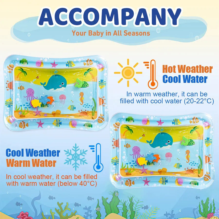 Tapis d’Eau Gonflable Bébé Motif Baleine – Éveil Sensoriel Tummy Time | PVC Sécurisé