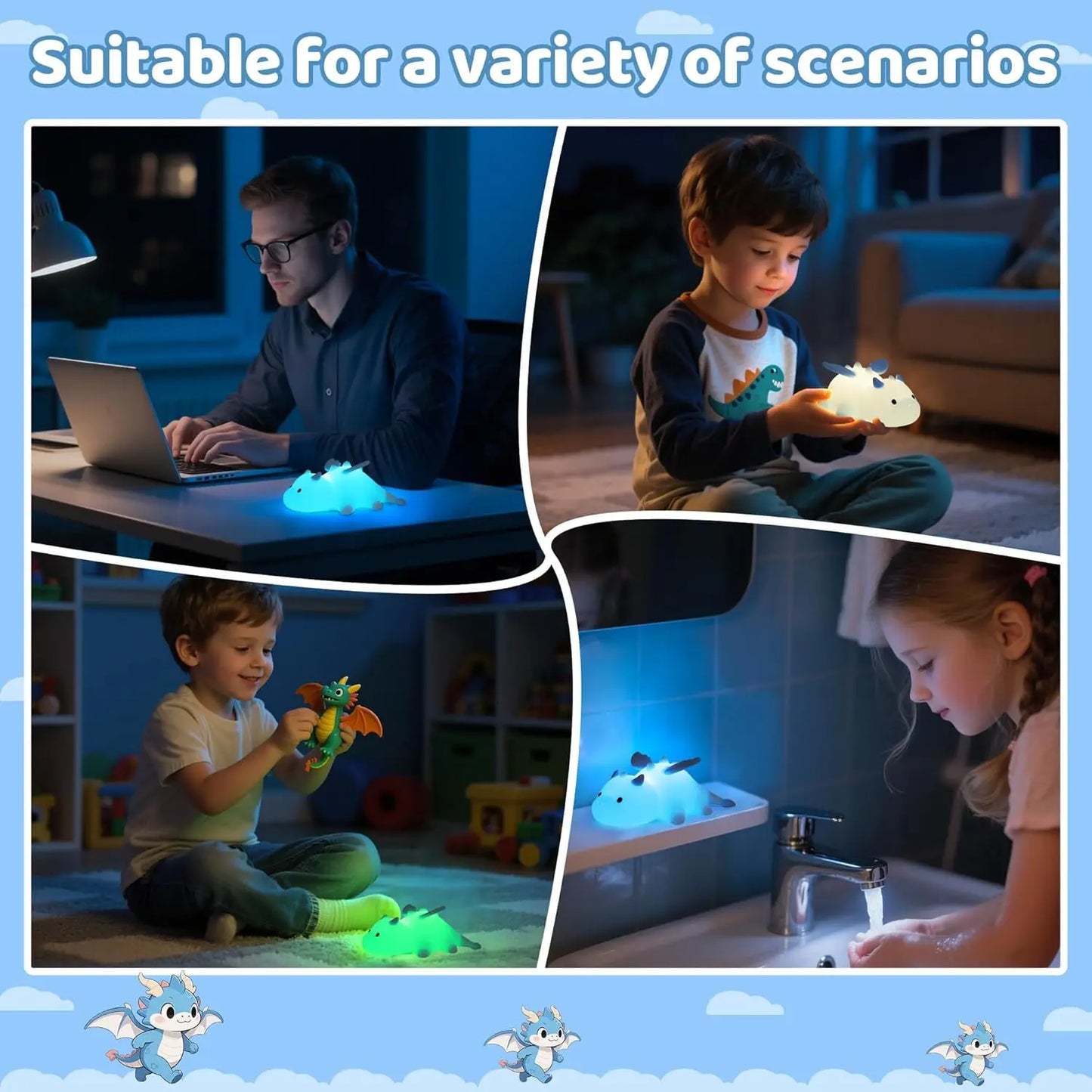 Veilleuse dragon & pingouin silicone — LED Tactile Rechargeable Dimmable | 5 Modèles | Chambre Bébé