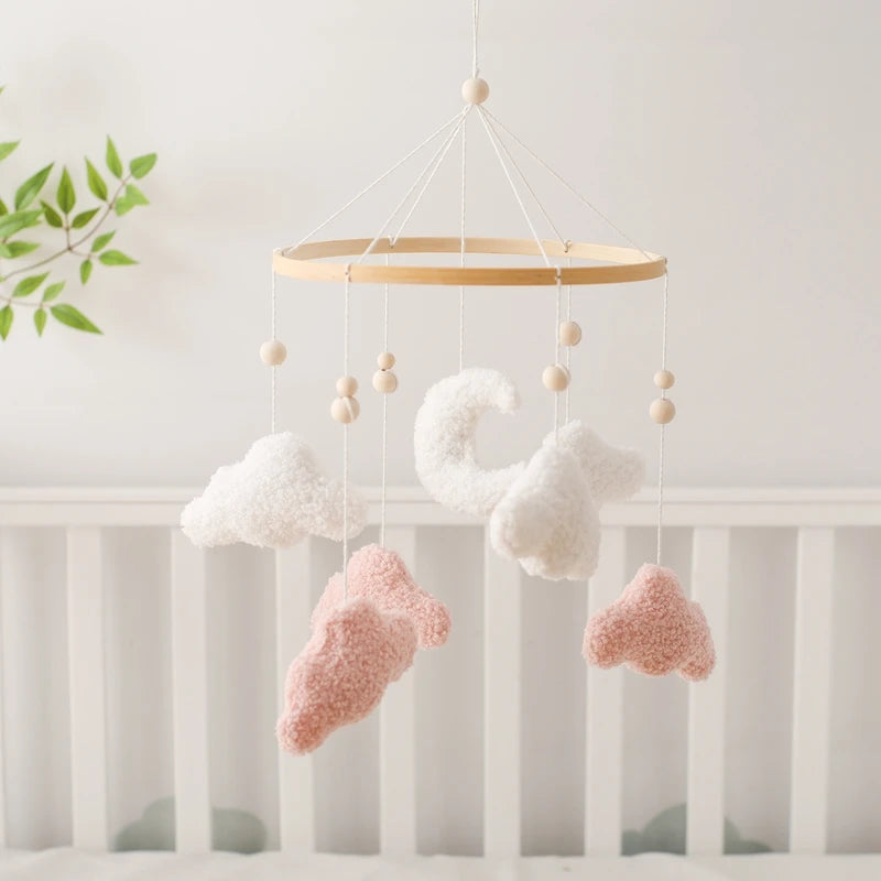 Mobile Lit Bébé Musical et Lumineux – Bois Naturel, Hochet Feutre Doux & Boîte à Musique Nouveau-Né
