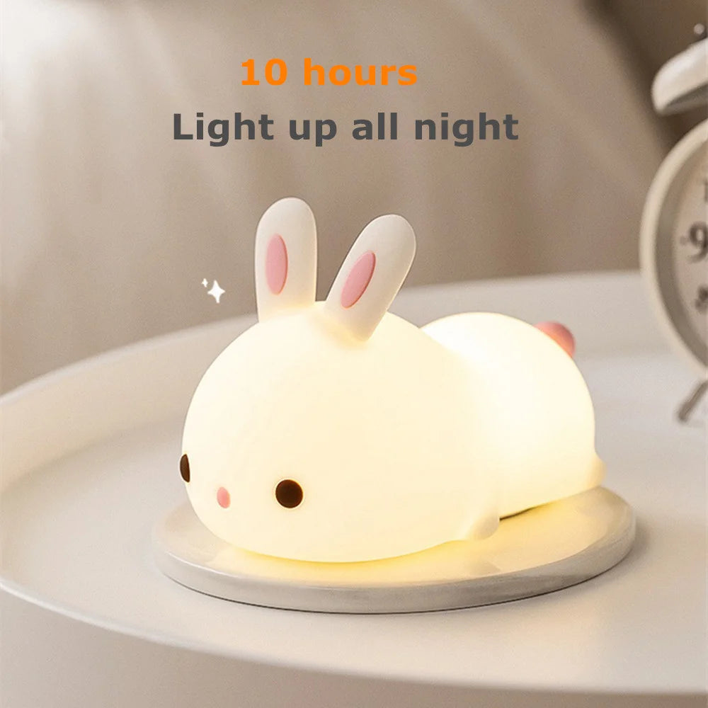 Veilleuse lapin bébé RGB — Silicone Tactile 16 Couleurs Rechargeable USB | Chambre Bébé & Enfant