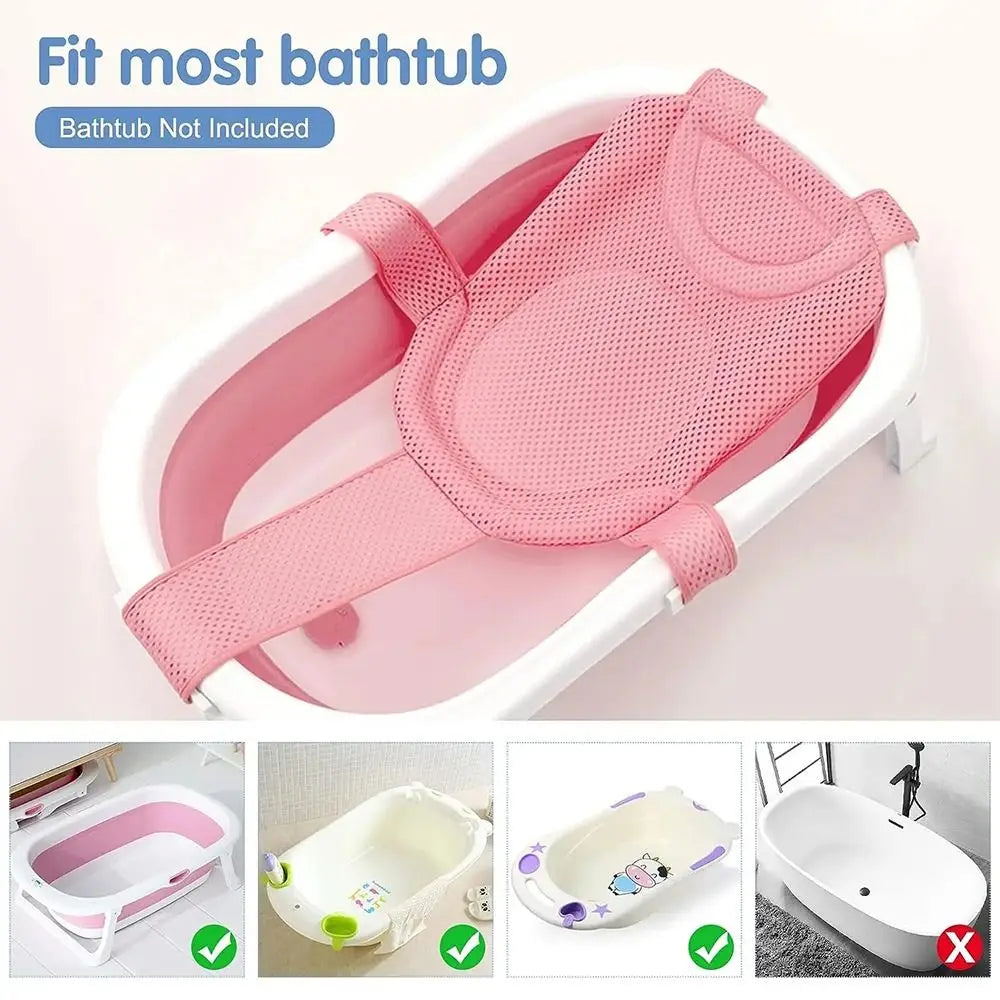 Filet de Bain Bébé Antidérapant Croix Ajustable – Siège Berceau Nouveau-Né | Rose, Bleu & Étoile