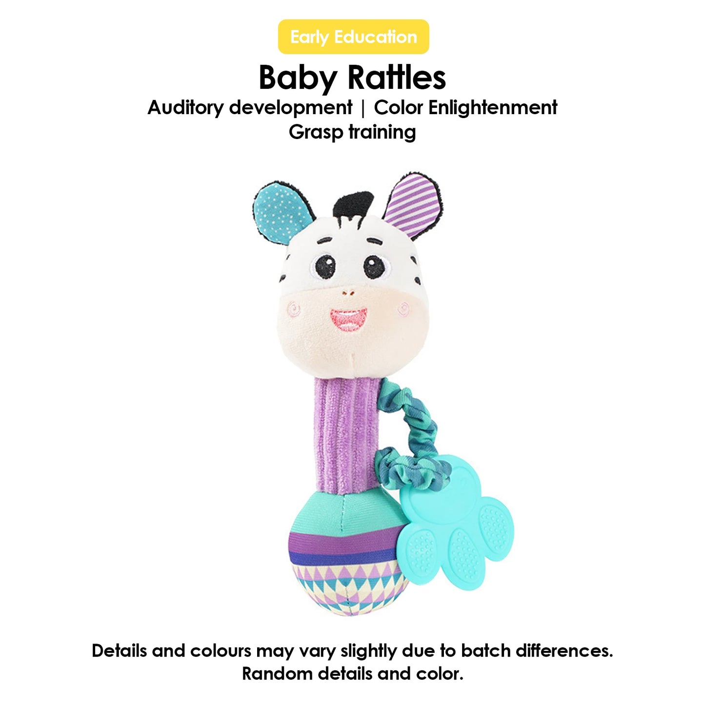Hochet Bébé Peluche Animal Doux – Doudou Sensoriel Froissé Grinçant Naissance 0-12 Mois