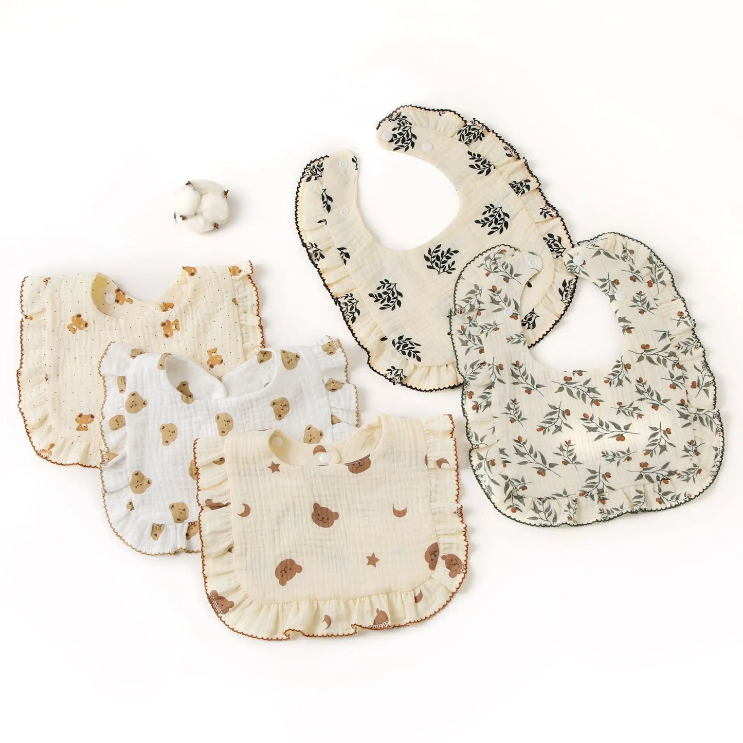 Bavoir Bandana Bébé Mousseline Coton Bio – Volant Floral Absorbant Nouveau-Né 0-18 Mois