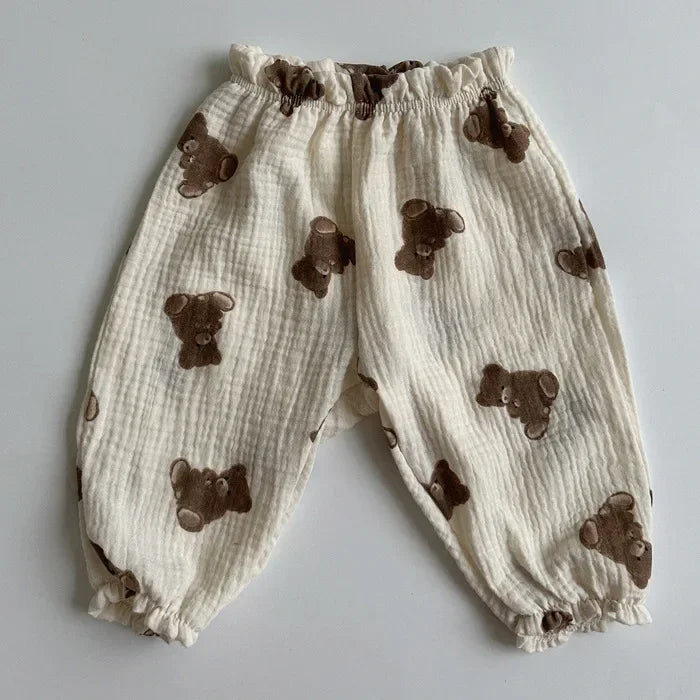 Pantalon Bébé Coton Bio – Mousseline Douce Imprimé Mignon Garçon & Fille 3-6M à 2-3 Ans