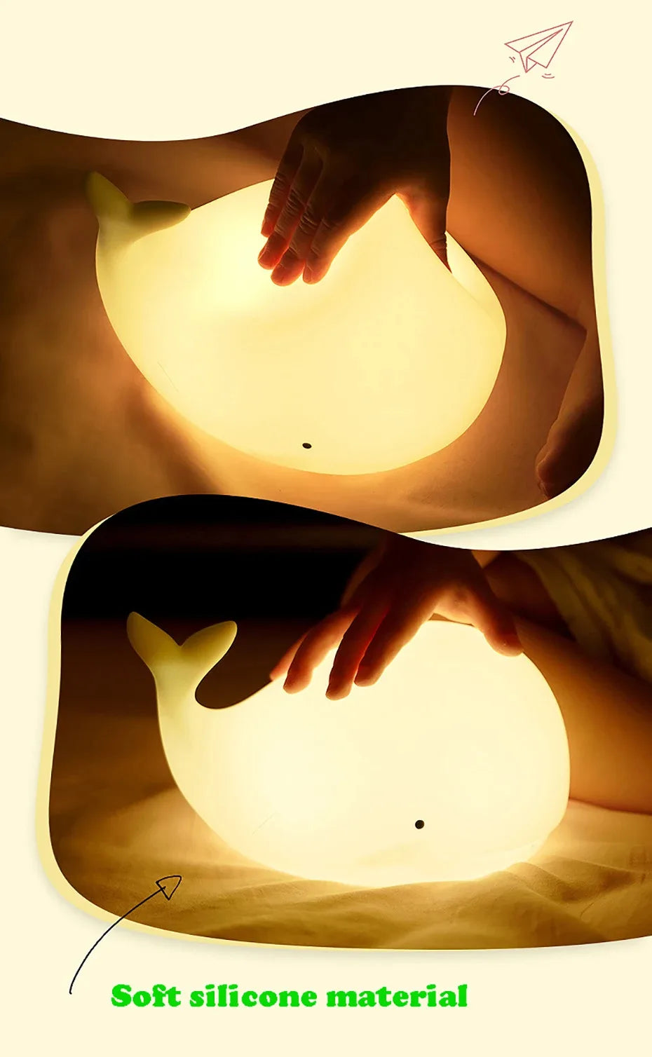 Veilleuse baleine bébé silicone — LED 7 Couleurs Tactile Rechargeable USB Minuterie 3h | Chambre Bébé & Enfant