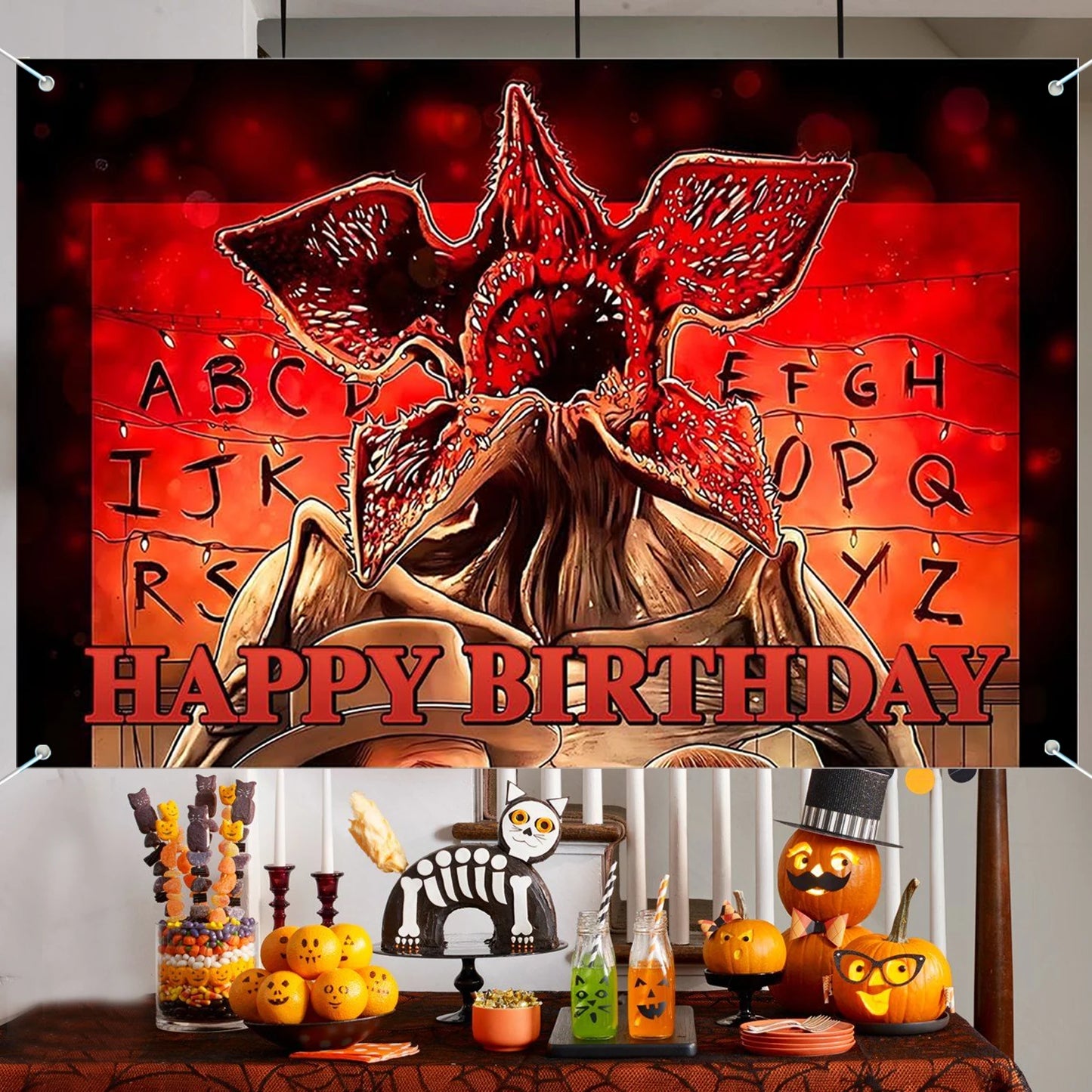 Bannière Décoration Anniversaire Stranger Things – Backdrop Upside Down Thème Horreur Forêt