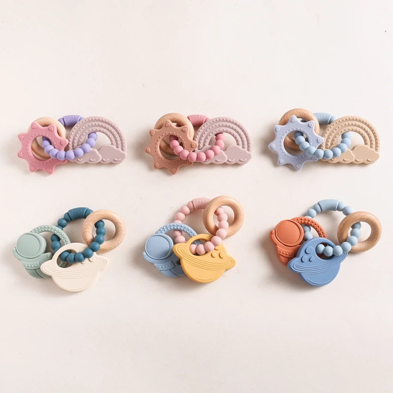 Anneau de Dentition Silicone Bébé – Jouet Sensoriel Sans BPA | 0-12 Mois