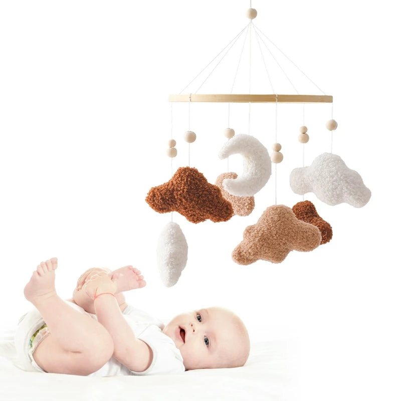 Mobile Hochet Bois & Crochet Bébé – Cloche Lit Étoiles & Pendentifs | Support Nuage | 27 Modèles