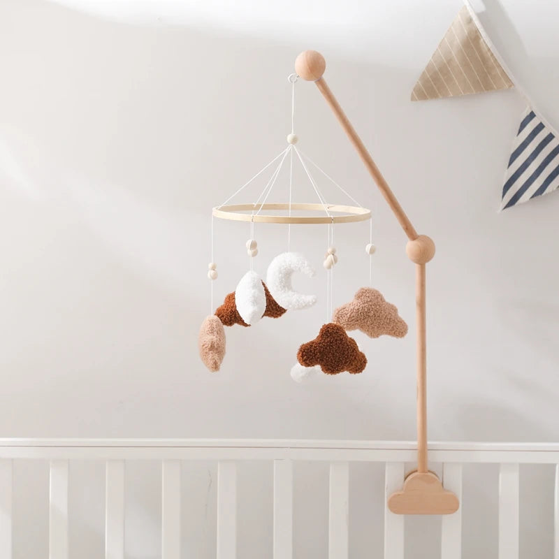 Mobile Hochet Bois & Crochet Bébé – Cloche Lit Étoiles & Pendentifs | Support Nuage | 27 Modèles