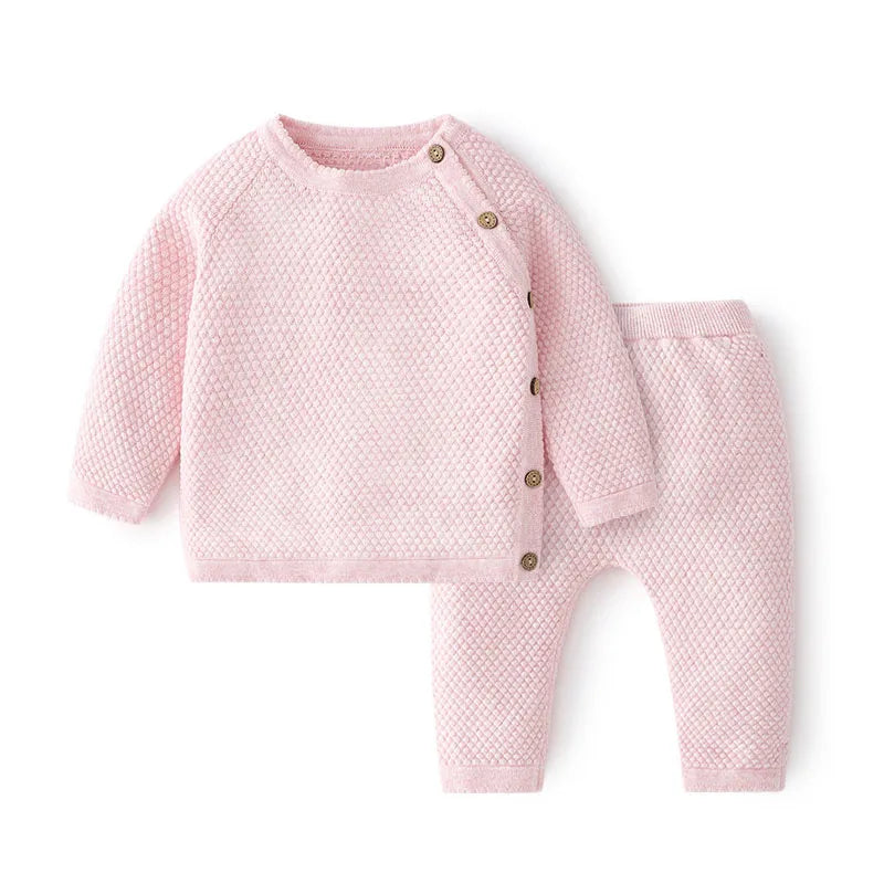 Ensemble Tricot Bébé Pyjama 2 Pièces — Pull Coton Boutonné & Pantalon, Unisexe 0-3M à 2-3 Ans