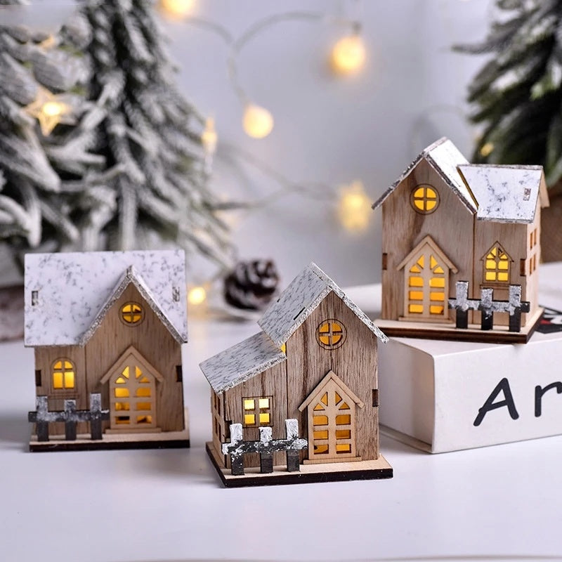 Maison Bois Lumineuse Noël LED – Village de Noël Miniature & Décoration Chalet Lumineux