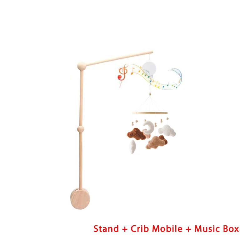 Mobile Lit Bébé Musical et Lumineux – Bois Naturel, Hochet Feutre Doux & Boîte à Musique Nouveau-Né