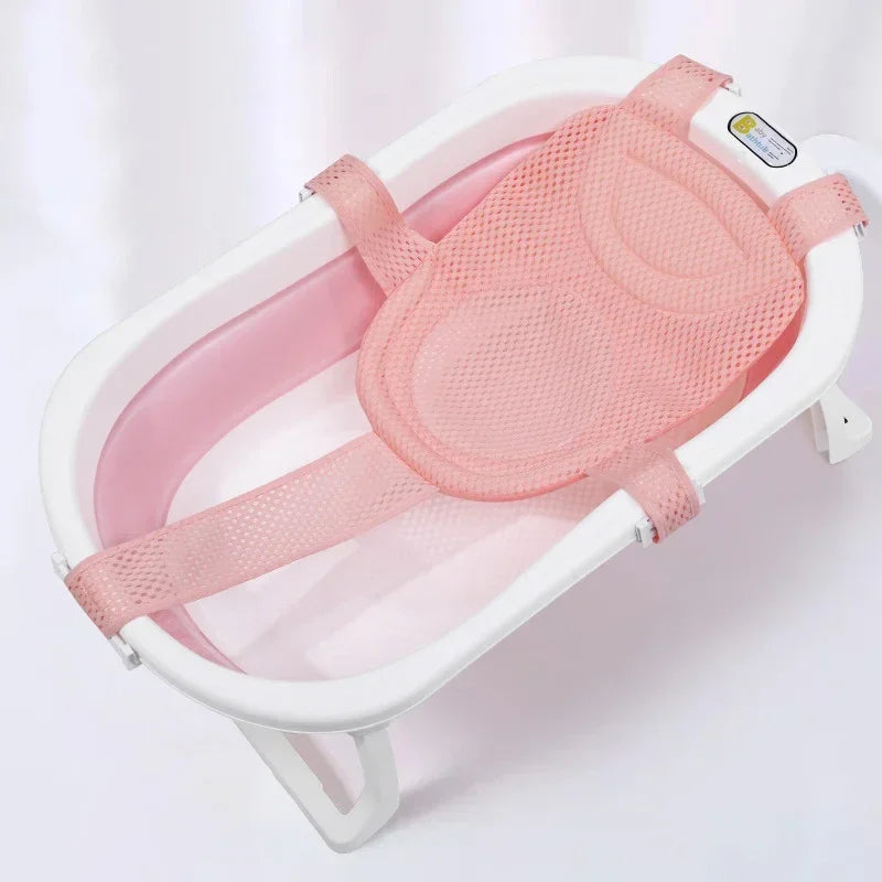 Filet de Bain Bébé avec Coussin Oreiller – Siège Antidérapant Ajustable Nouveau-Né | Rose, Bleu & Étoile