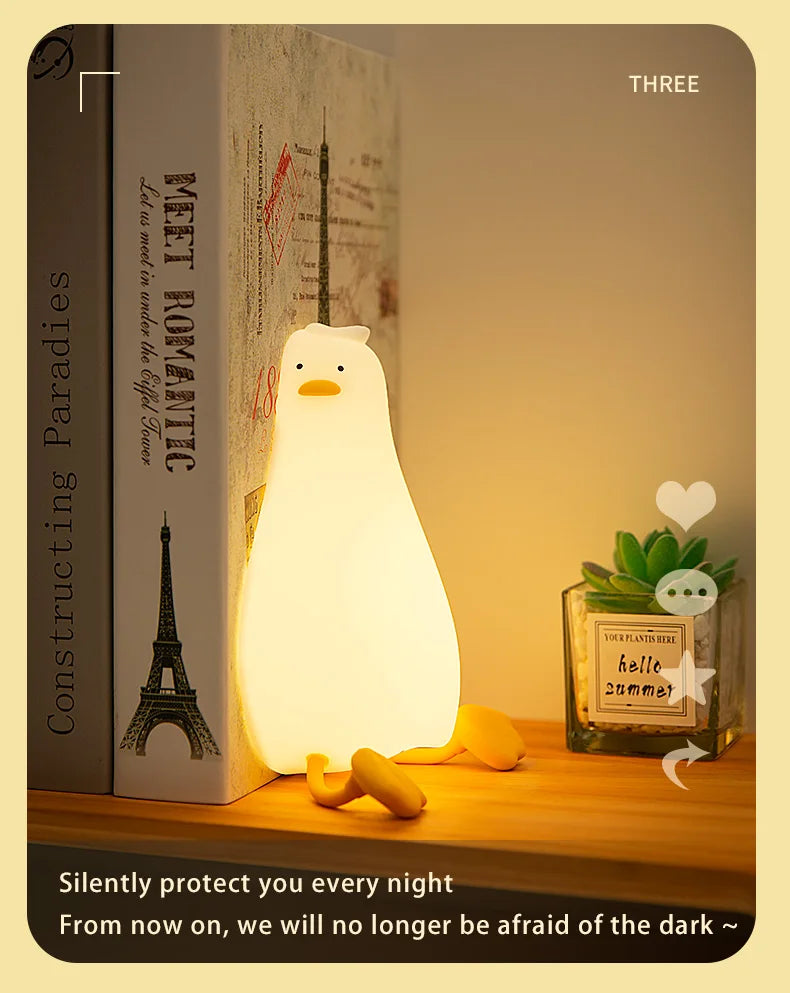 Veilleuse canard bébé silicone — LED Tactile Rechargeable Lumière Douce | Déco Chambre Bébé & Enfant