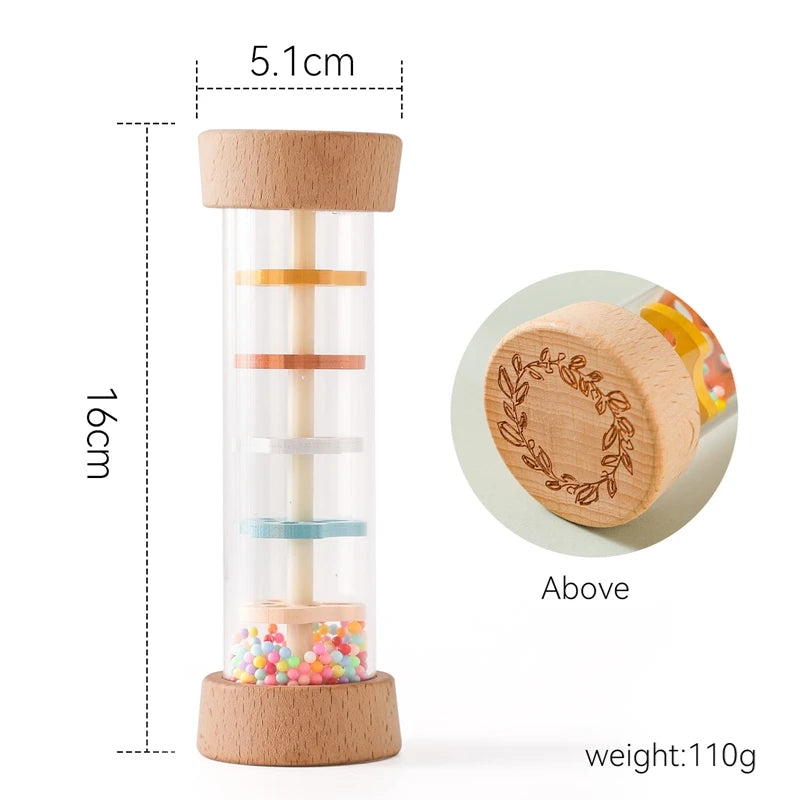 Bâton de Pluie Bébé Bois Montessori – Hochet Sensoriel Arc-en-Ciel Coloré Éveil 0-3 Ans