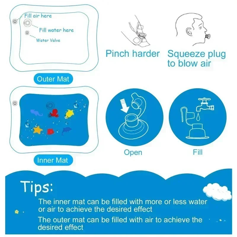Tapis d’Eau Gonflable Bébé – Tapis d’Éveil Sensoriel Tummy Time | 9 Modèles