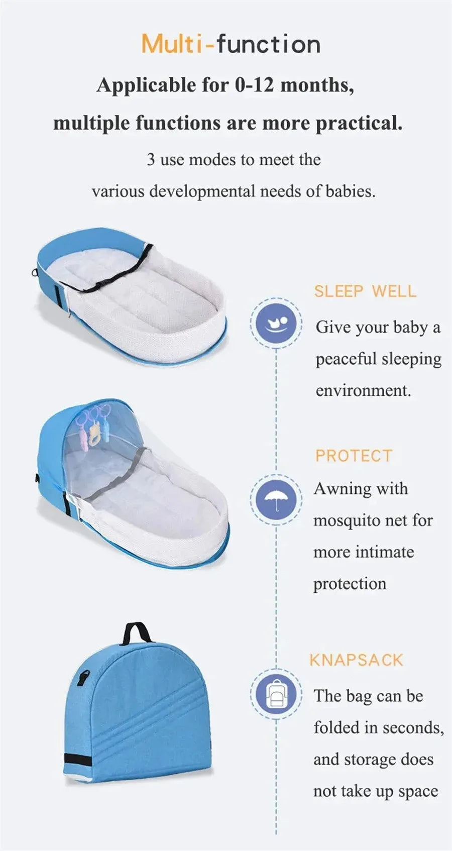 Lit Parapluie Bébé Pliable avec Moustiquaire & Matelas — Berceau Voyage Nomade | 4 Couleurs
