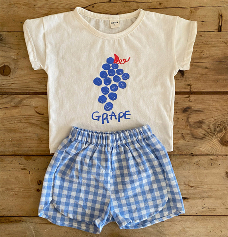 Pyjama Été Enfant Coton — Sans Manches, Motif Fruits & Légumes, Unisexe 80-120 cm