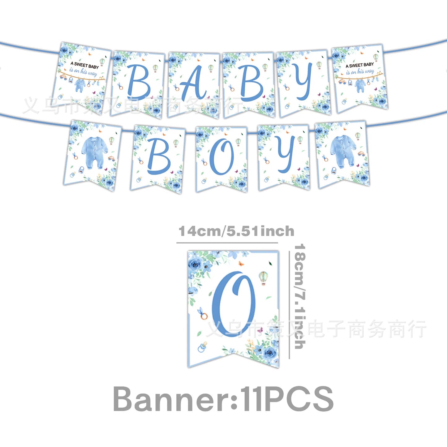 Kit Décoration Baby Shower Garçon Bleu – Bannière, Ballons, Guirlande & Cake Topper