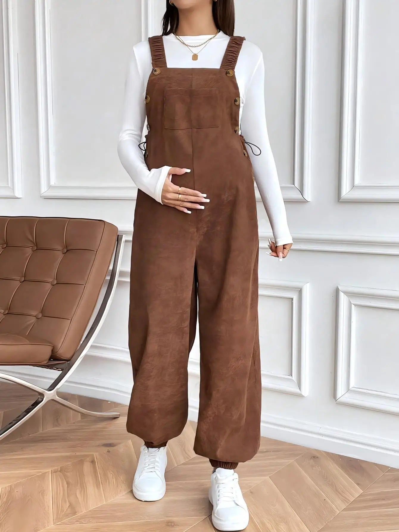 Salopette Maternité Velours Côtelé — Bretelles Réglables, Coupe Ample, Grossesse S-XL