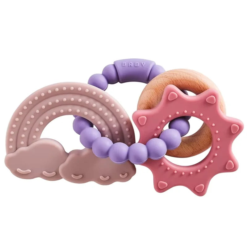 Anneau de Dentition Silicone Bébé – Jouet Sensoriel Sans BPA | 0-12 Mois