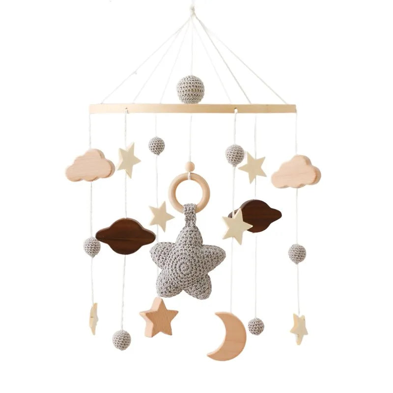 Mobile Hochet Bois & Crochet Bébé – Cloche Lit Étoiles & Pendentifs | Support Nuage | 27 Modèles