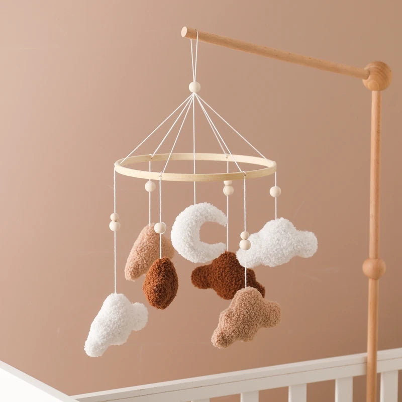 Mobile Hochet Bois & Crochet Bébé – Cloche Lit Étoiles & Pendentifs | Support Nuage | 27 Modèles