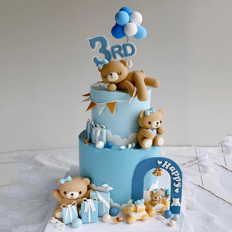Pink Blue Bear Cake Topper Baby Shower Boy Girl Birthday Party Cake Decor Adult Birthday Gifts Wedding Cake Decorating Baking