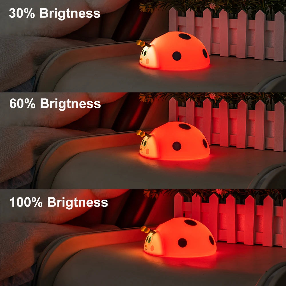 Veilleuse coccinelle bébé silicone — LED Lumière Douce Rechargeable USB | Cadeau Naissance Chambre Enfant