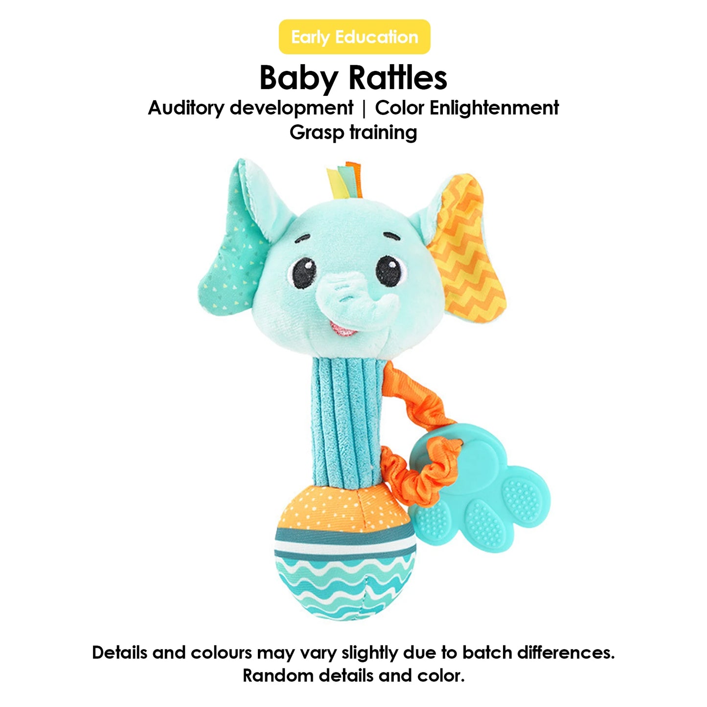 Hochet Bébé Peluche Animal Doux – Doudou Sensoriel Froissé Grinçant Naissance 0-12 Mois