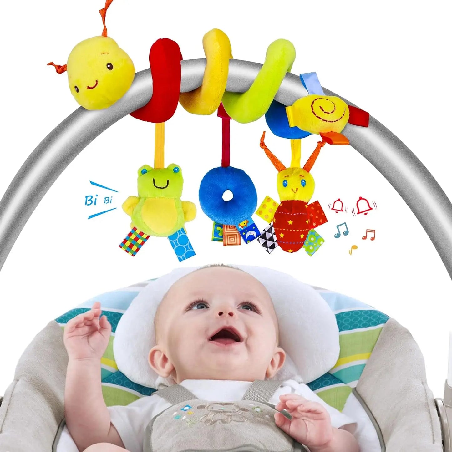 Jouet Siège Auto Bébé Spirale Hochet – Peluche Suspendue Éveil Sensoriel 0-12 Mois