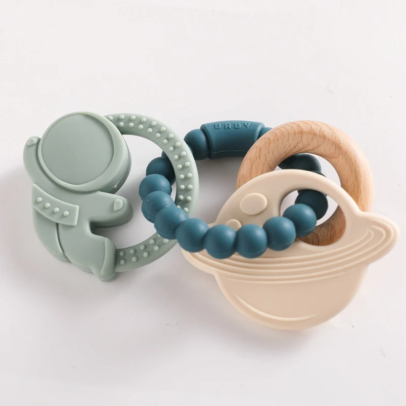 Anneau de Dentition Silicone Bébé – Jouet Sensoriel Sans BPA | 0-12 Mois