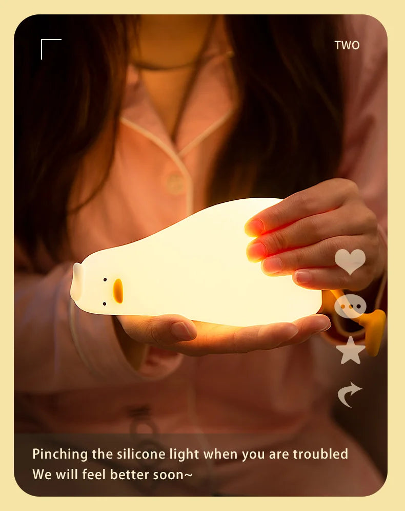 Veilleuse canard bébé silicone — LED Tactile Rechargeable Lumière Douce | Déco Chambre Bébé & Enfant