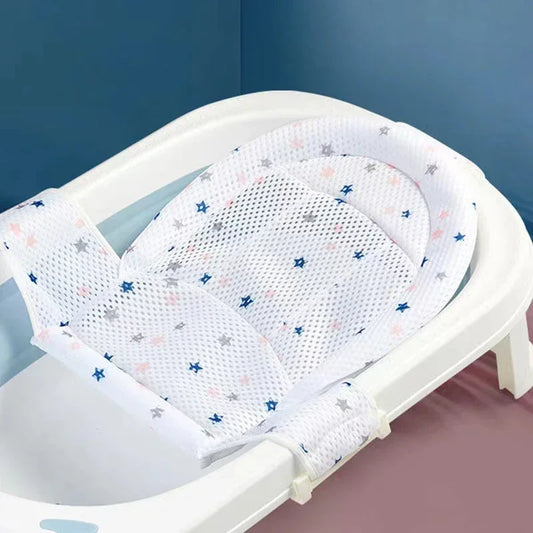 Filet de Bain Bébé avec Coussin Oreiller – Siège Antidérapant Ajustable Nouveau-Né | Rose, Bleu & Étoile