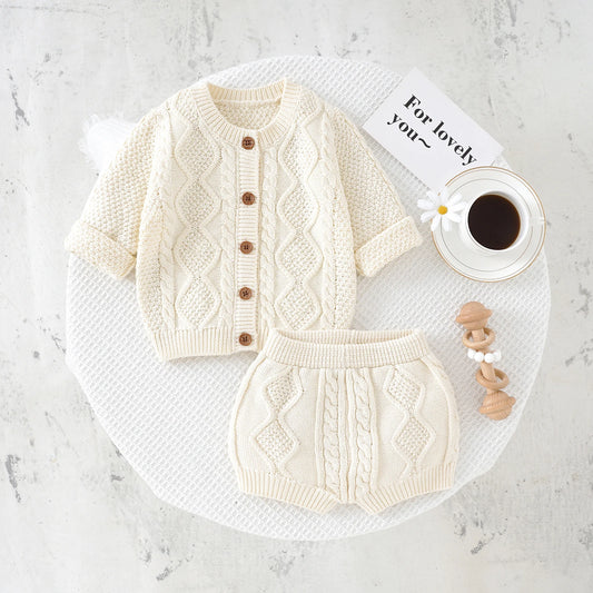 Baby Knit Set 2 Pieces — Long Sleeve Cotton Cardigan & Pants, Unisex 0-18 Months