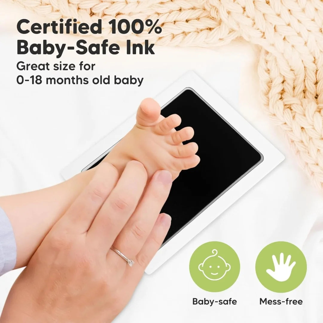 Kit Empreintes Bébé Nouveau-Né – 1 Tampon Encre + 2 Cartes Souvenir | Sans Contact Cadeau Naissance