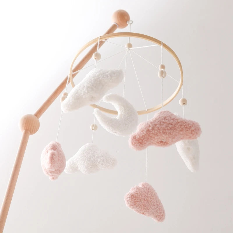 Mobile Lit Bébé Musical et Lumineux – Bois Naturel, Hochet Feutre Doux & Boîte à Musique Nouveau-Né