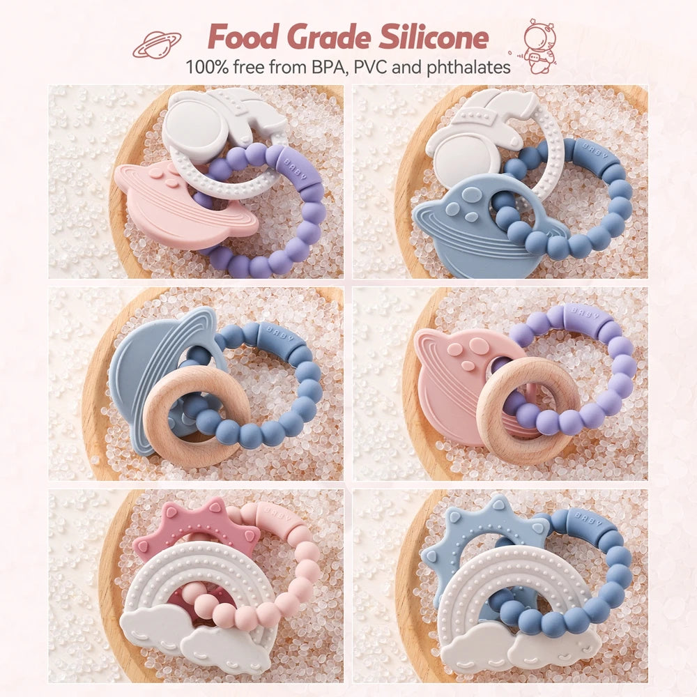 Anneau de Dentition Silicone Bébé – Jouet Sensoriel Sans BPA | 0-12 Mois