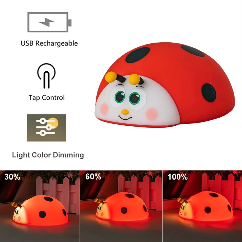 Veilleuse coccinelle bébé silicone — LED Lumière Douce Rechargeable USB | Cadeau Naissance Chambre Enfant