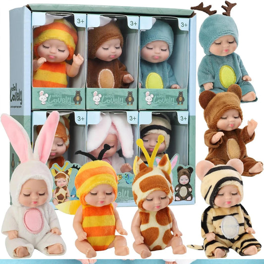 Mini Poupée Bébé Réaliste Animaux – Lot 1 ou 6 Pièces Jouet Fille Garçon Cadeau Anniversaire & Noël
