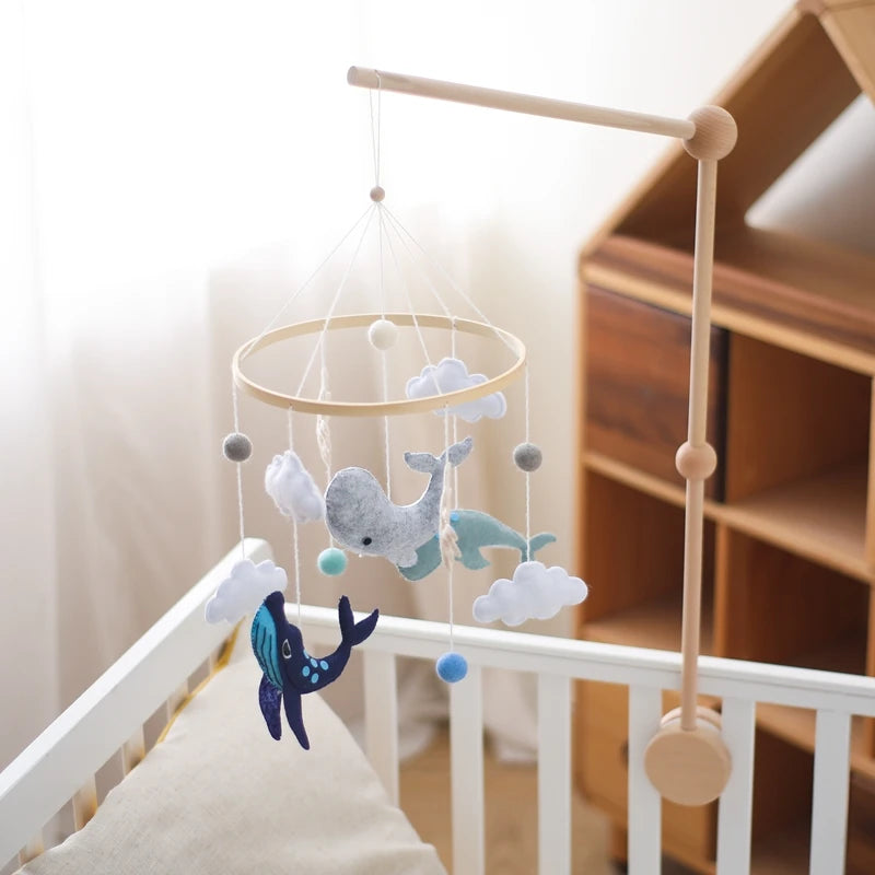 Mobile Hochet Bois & Crochet Bébé – Cloche Lit Étoiles & Pendentifs | Support Nuage | 27 Modèles
