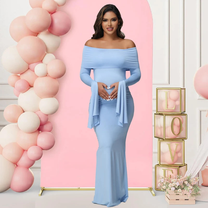 Robe Maternité Séance Photo — Épaules Dénudées, Manches Longues, Bodycon Grossesse