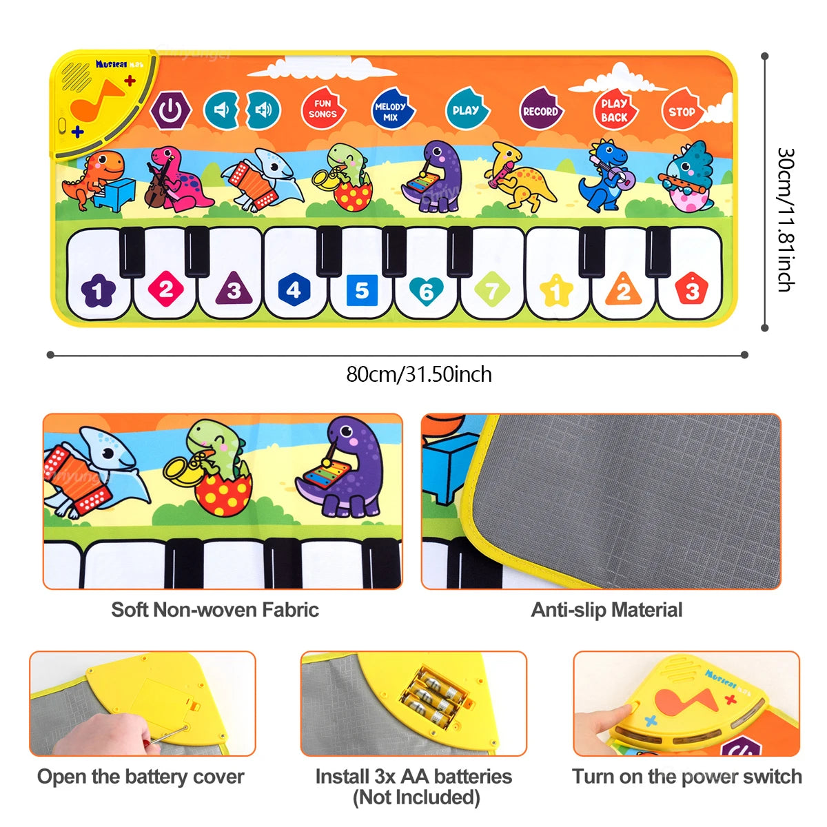 Tapis Piano Musical Enfant avec Chansons Démo 80x30cm – Clavier Danse & Apprentissage | Fille & Garçon